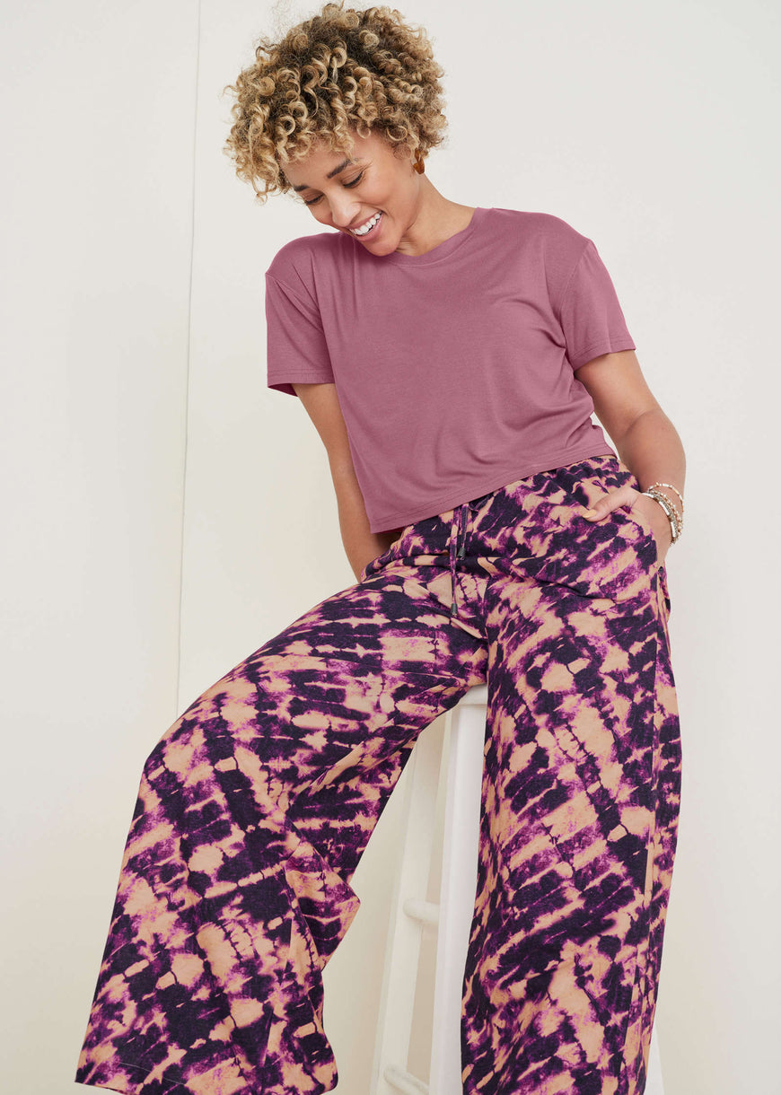 Cotton linen wide leg pants - Desert Tie Dye