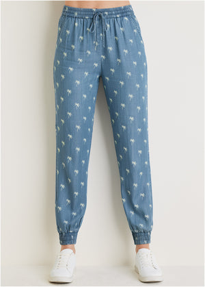 Printed Chambray Joggers - Light Wash - thumbnail-2