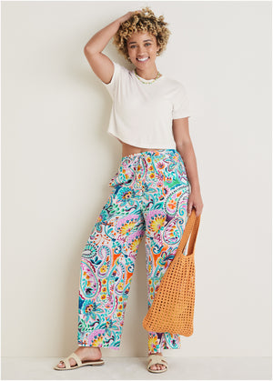 Cotton Linen Wide Leg Pants - Fiesta Floral - thumbnail-5