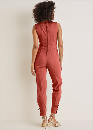 Twill utility jumpsuit - Burnt Orange - thumbnail-2