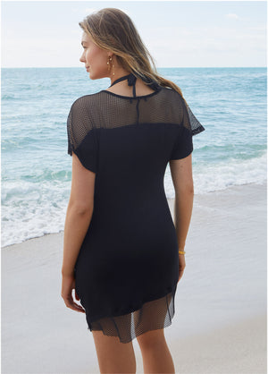 Mesh Trimmed Cover-Up Dress - Black - thumbnail-2