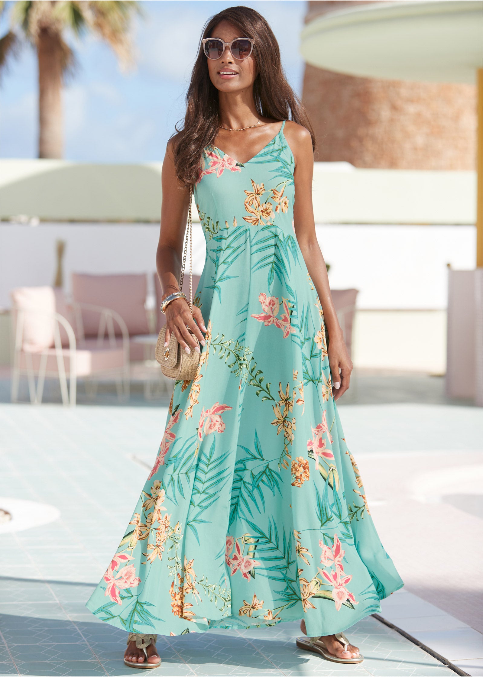 Robe longue nouée au dos - Vert Multi