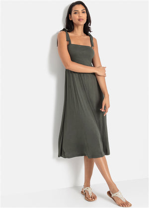 Tie strap midi dress - Olive - thumbnail-1