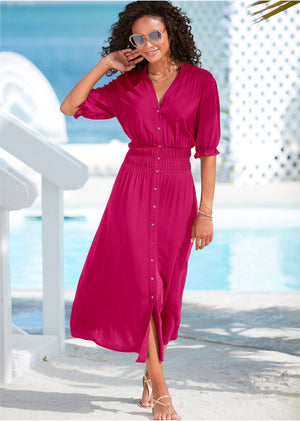 Button Front Maxi Dress - Pink - thumbnail-1