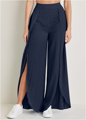 Tulip hem wide leg pants  - Navy - thumbnail-1