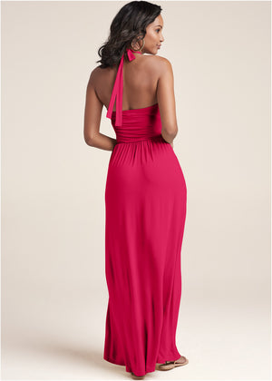 High Neck Maxi Dress - Dark Pink - thumbnail-2