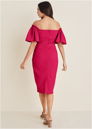 Fluted Satin Midi Dress - Dark Pink - thumbnail-2