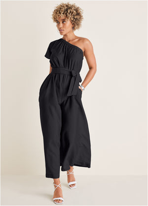 One Shoulder Jumpsuit - Black - thumbnail-5