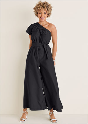 One Shoulder Jumpsuit - Black - thumbnail-1