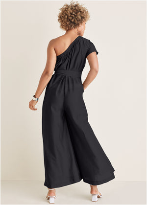 One Shoulder Jumpsuit - Black - thumbnail-2