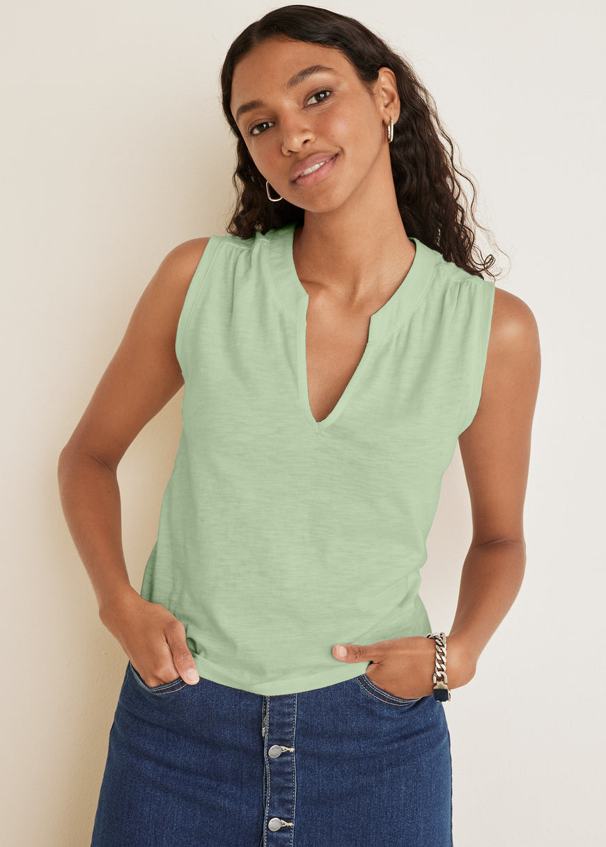 V-Neck Shirred Tank - Mint