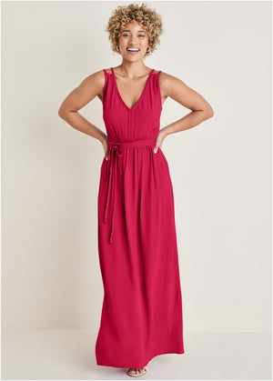 Braided Detail Maxi Dress - Barberry - thumbnail-1