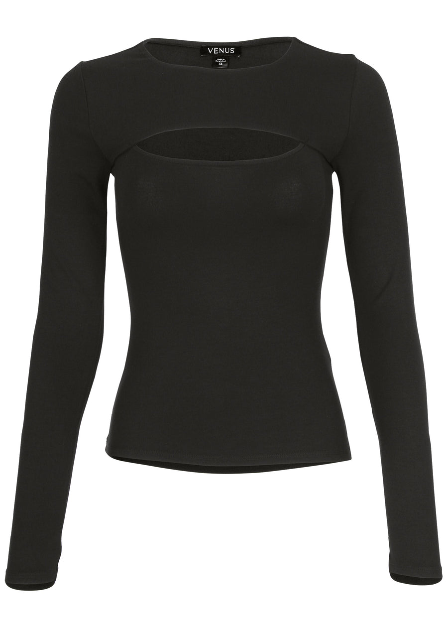 Long Sleeve Cut-Out Top - Black