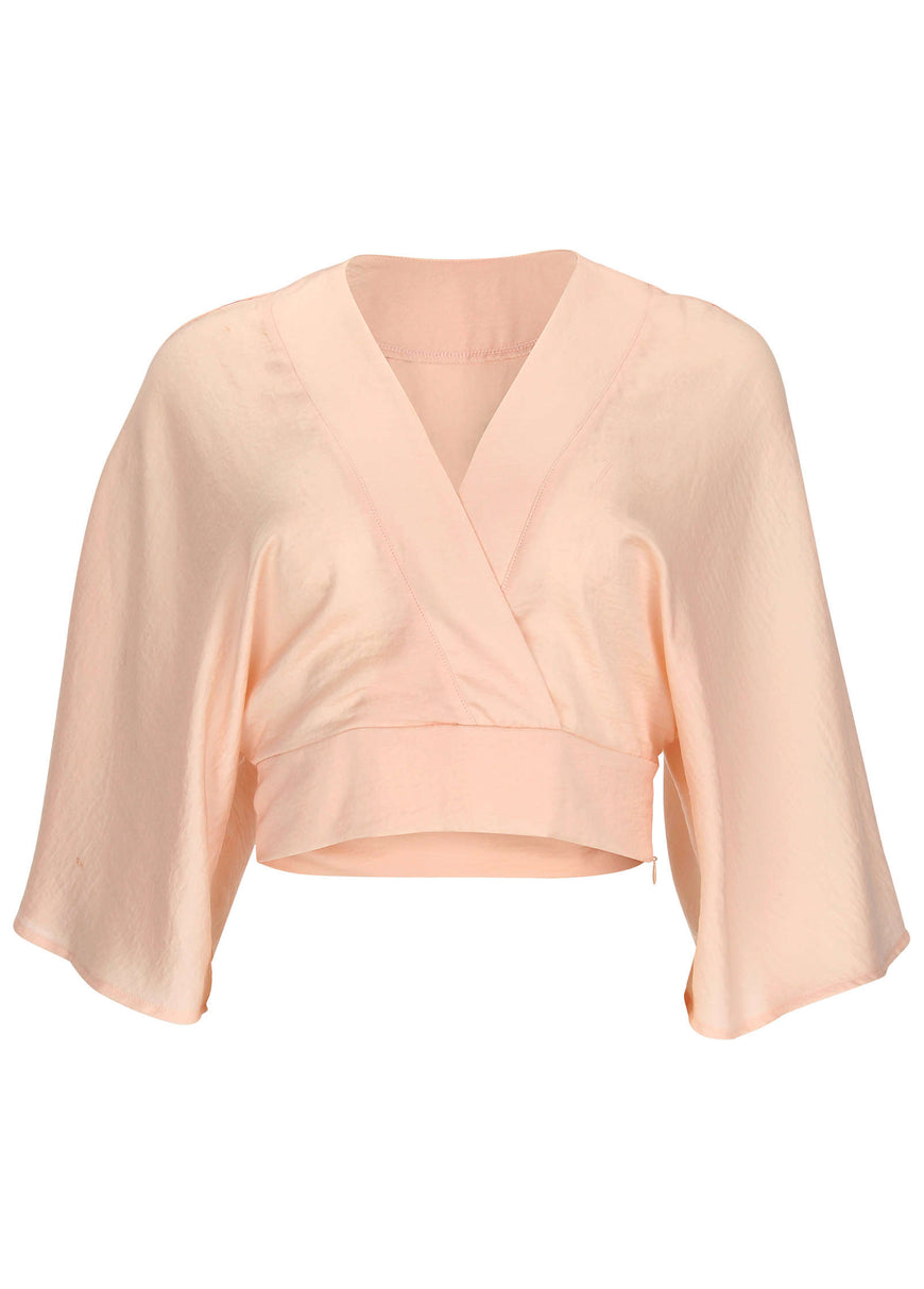 Kimono sleeve faux wrap top - Blush