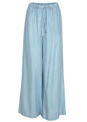 Pantalon large en coton et lin - Blue Whisper Stripe - thumbnail-4