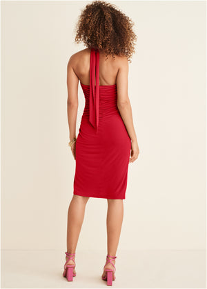 Halter Wrap Dress - Red - thumbnail-3