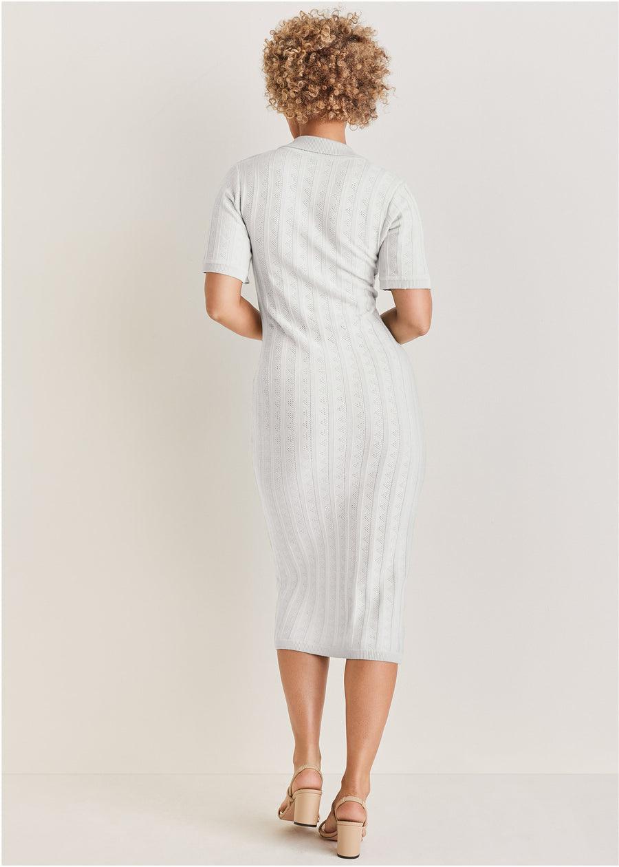 Robe pull en pointelle - Blanc cassé