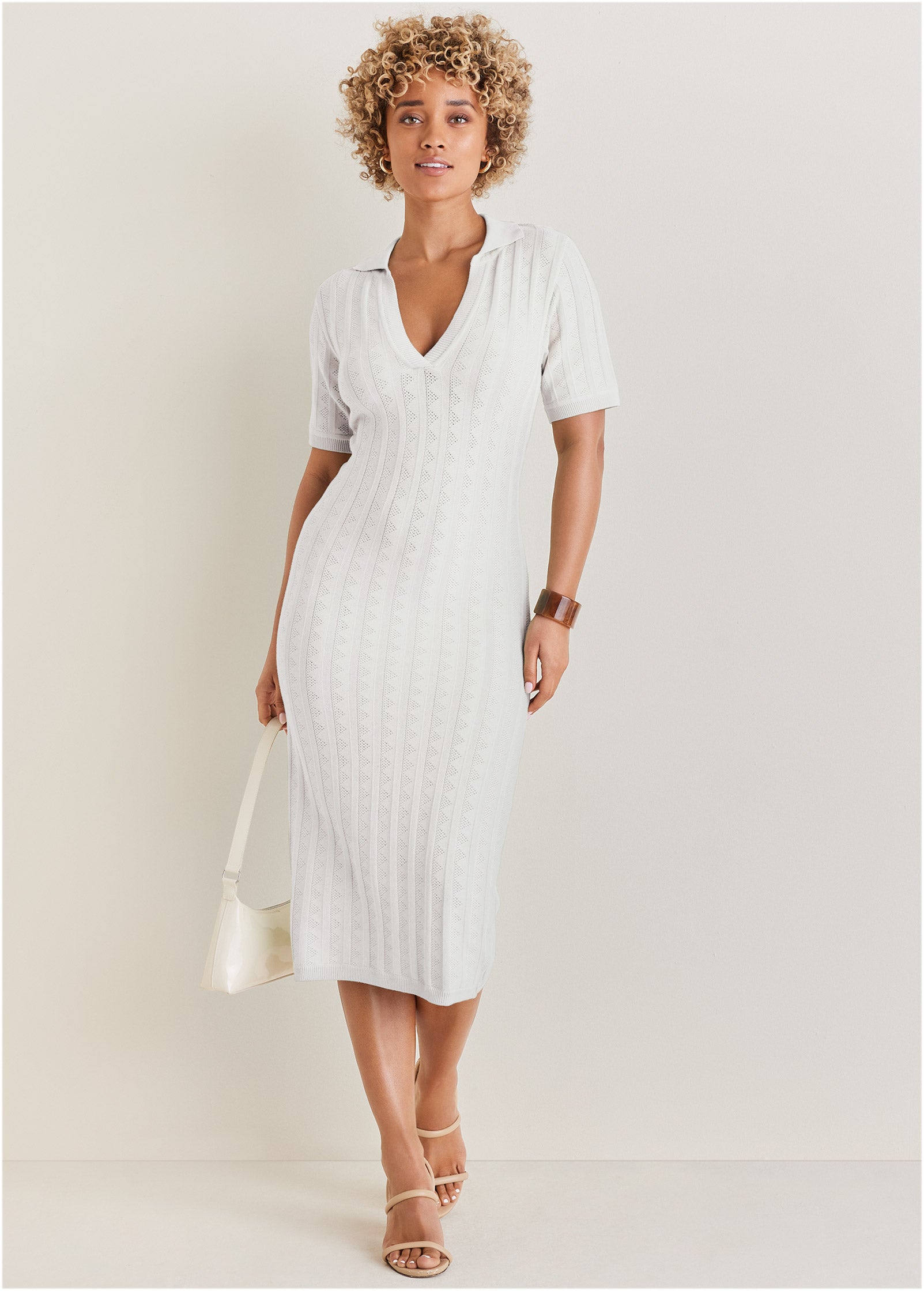 Robe pull en pointelle - Blanc cassé