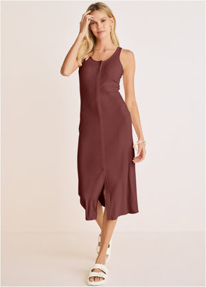 Henley Midi Dress - Auburn - thumbnail-1