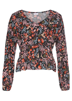 V-Neck Peplum Blouse - Purple Multi - thumbnail-2