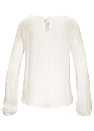 Lace Long Sleeve Top - White - thumbnail-3