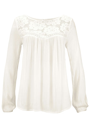 Lace Long Sleeve Top - White - thumbnail-2