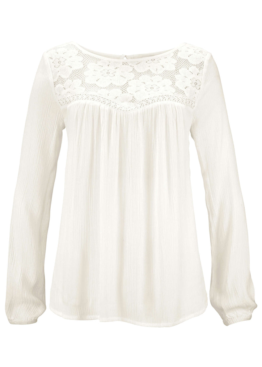 Lace Long Sleeve Top - White