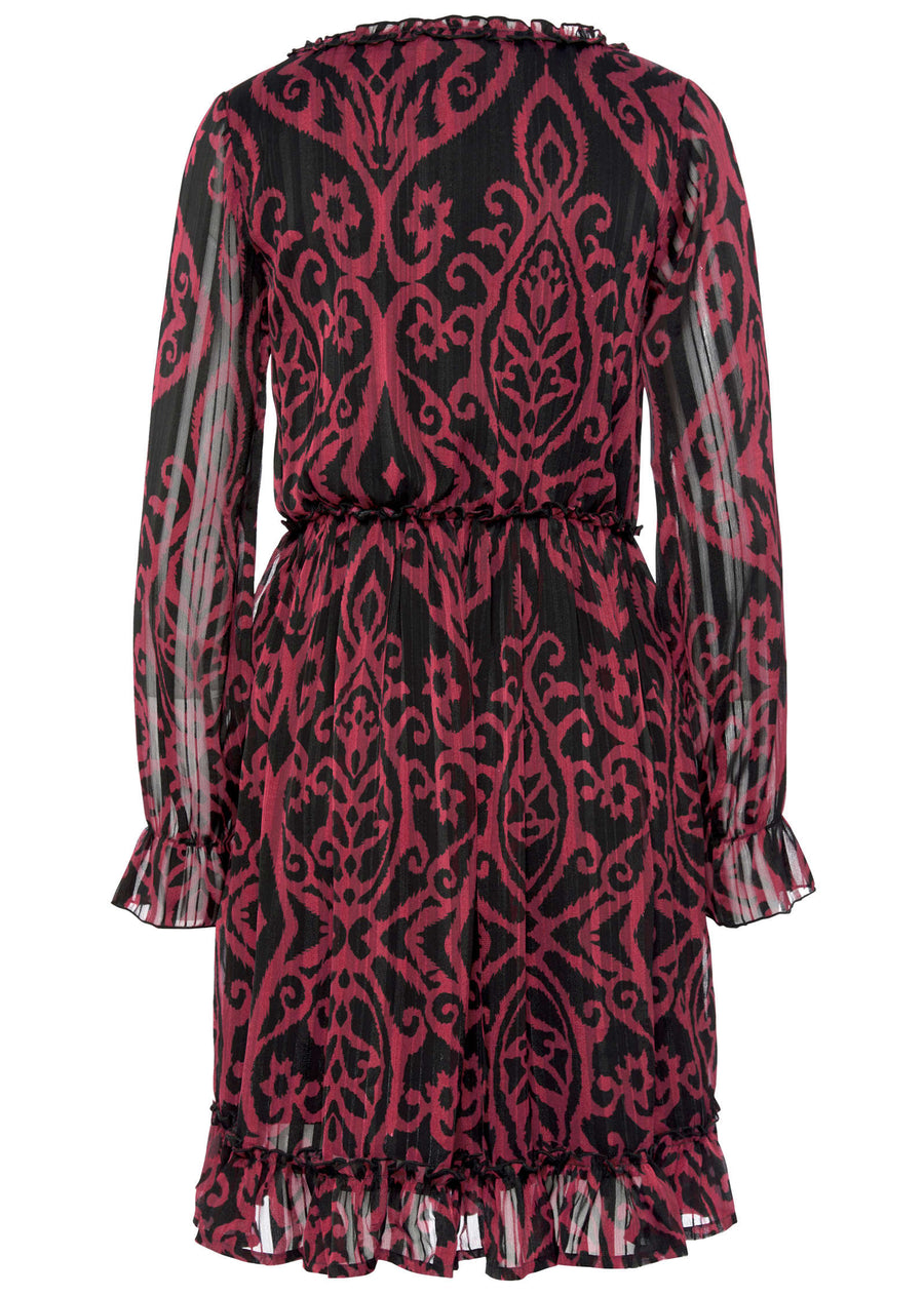 Long Sleeve V-Neck Dress - Black & Burgundy