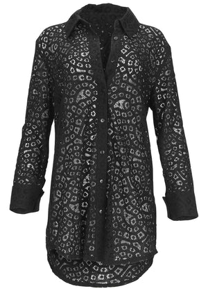 Lace Button Down - Black - thumbnail-4