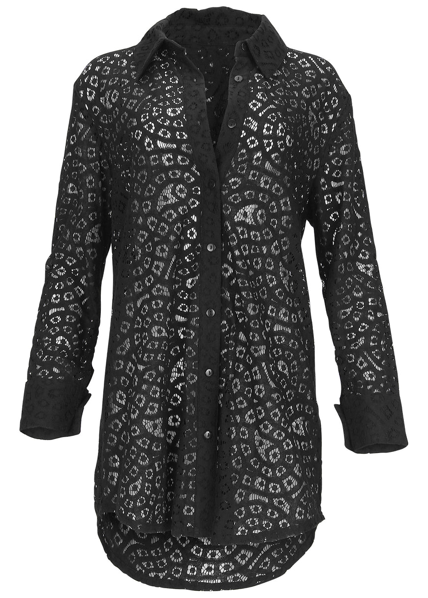 Lace Button Down - Black