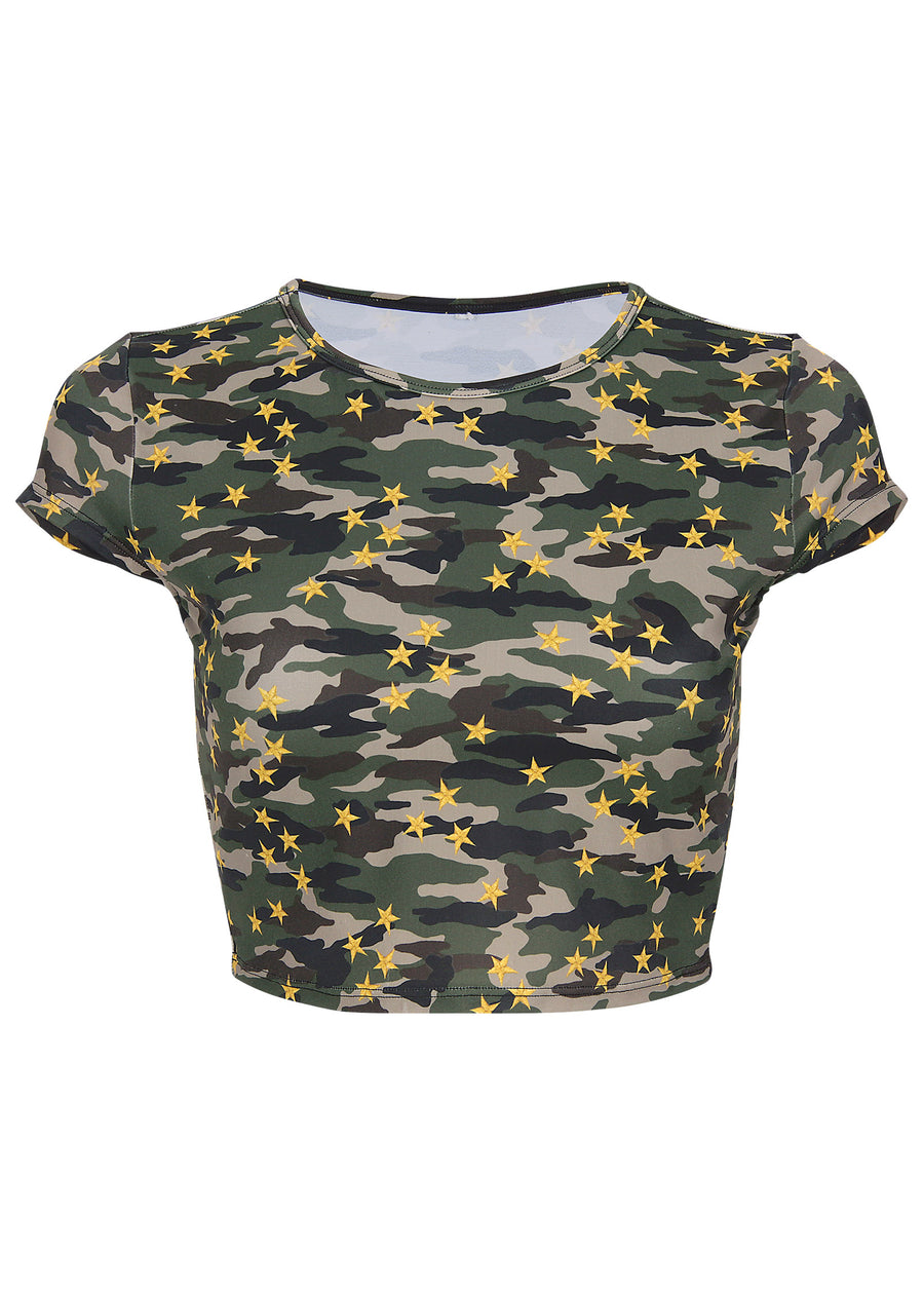 Short Sleeve Swim Crop Top - Starry Camo