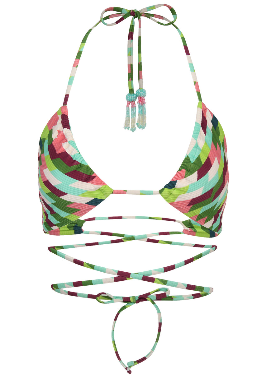 Ribbed Convertible Swim Top - Dynamic Geo Small