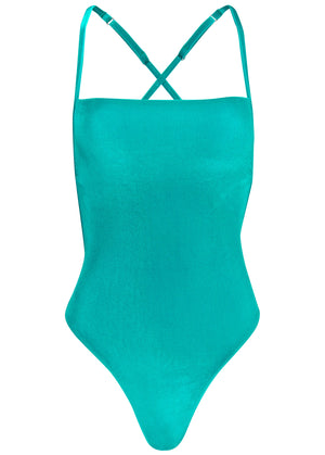 Velvet Low Back One-Piece - Teal - thumbnail-4