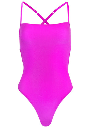 Velvet Low Back One-Piece - Purple - thumbnail-4