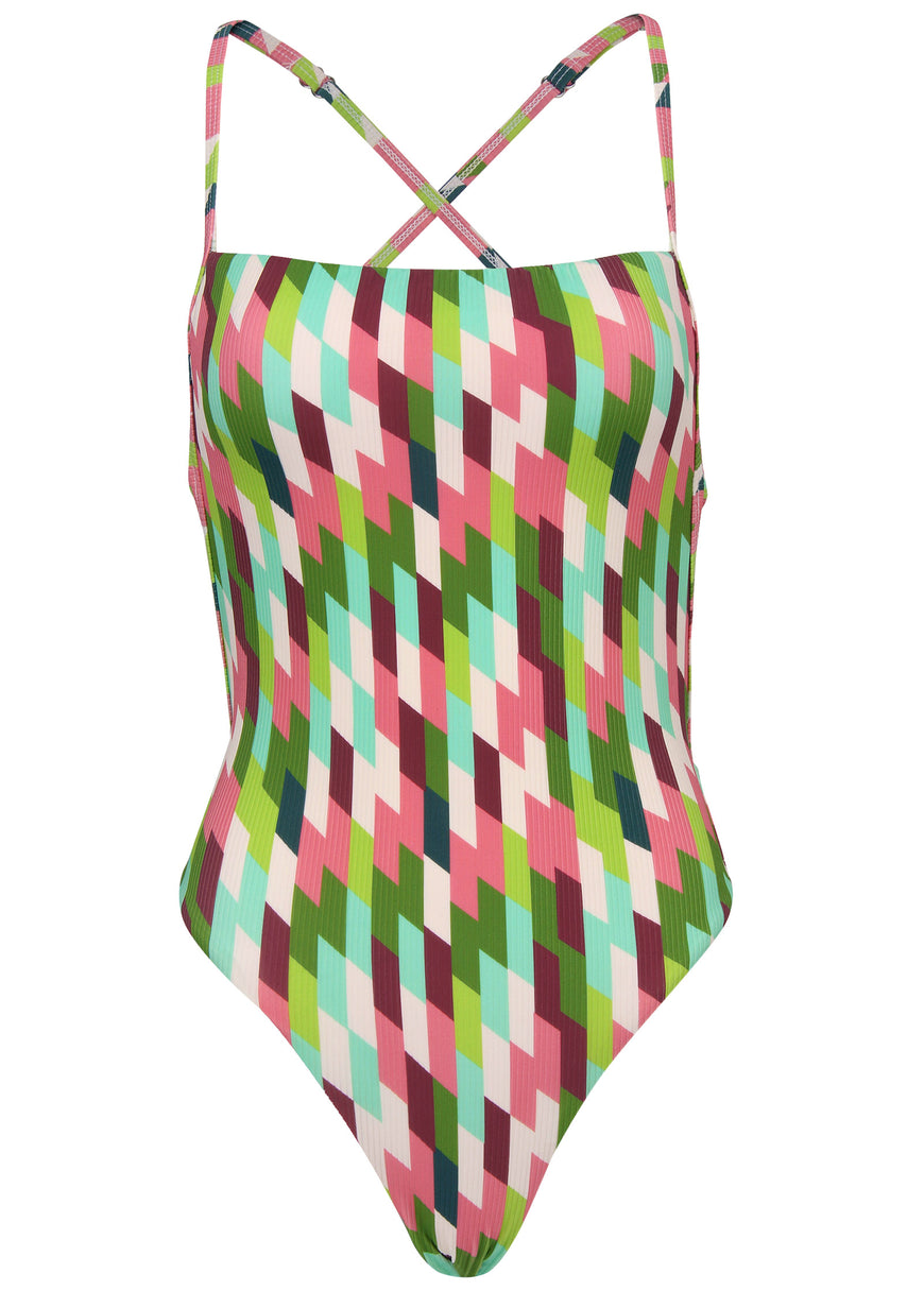 Ribbed Low Back One-Piece - Dynamic Geo Small