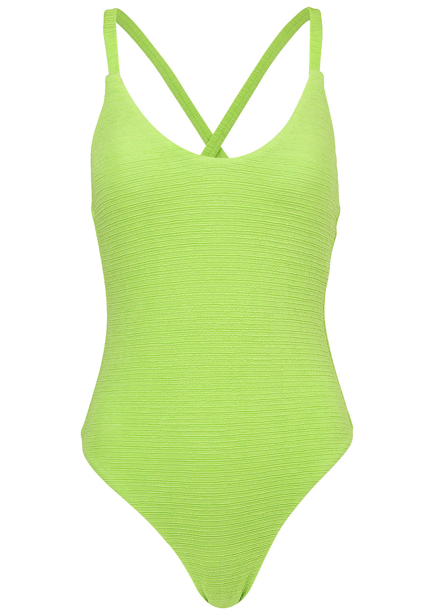 Textured High Leg One-Piece - Bright Lime Green