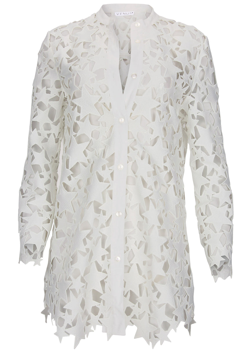 Star Lace Button Down - White