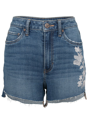 Step Hem Embroidered Short - Medium Wash - thumbnail-5