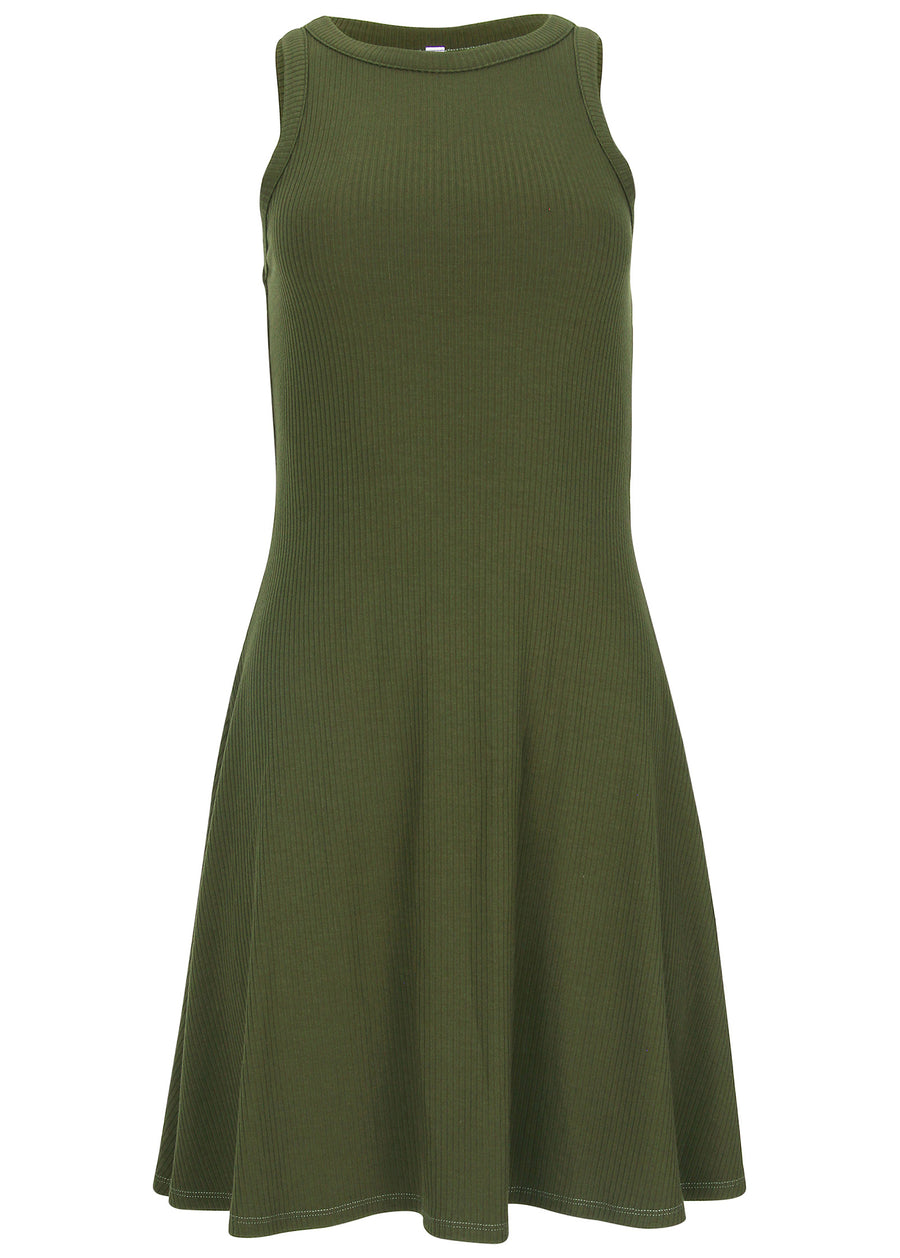 Flexrib Fit And Flare Dress - Bronze Green