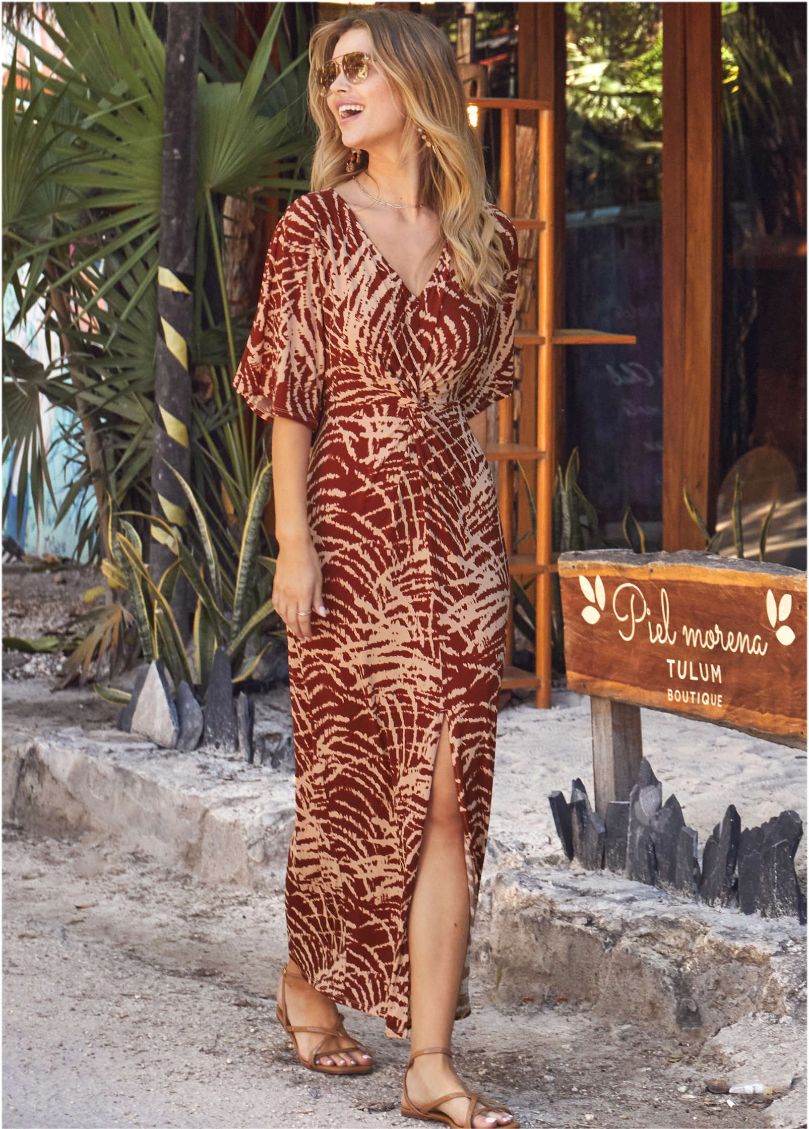 Twist Front Maxi Dress - Mystic Palm