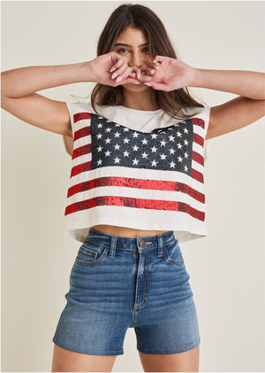 Stars and stripes sequin top - Off White - thumbnail-5