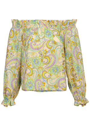 Off-The-Shoulder Top - Candied Shortbread Paisley - thumbnail-3