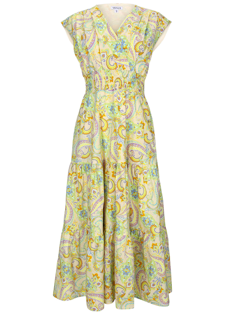 Smocked Waist Maxi Dress - Candied Shortbread Paisley