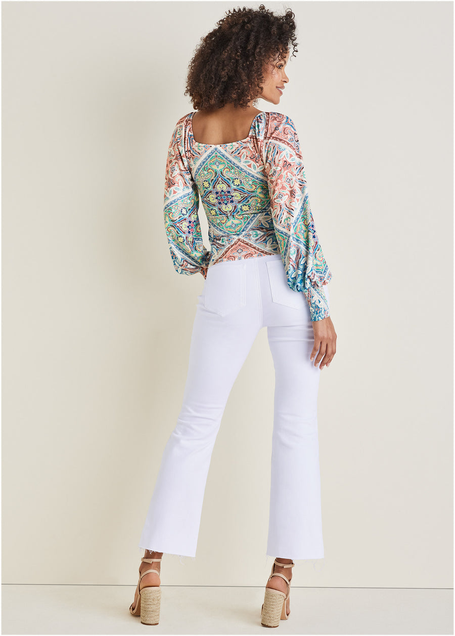 Smocked Printed Top - Boho Tile