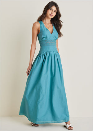 Lace Detail Drop Waist Maxi - Blue - thumbnail-7