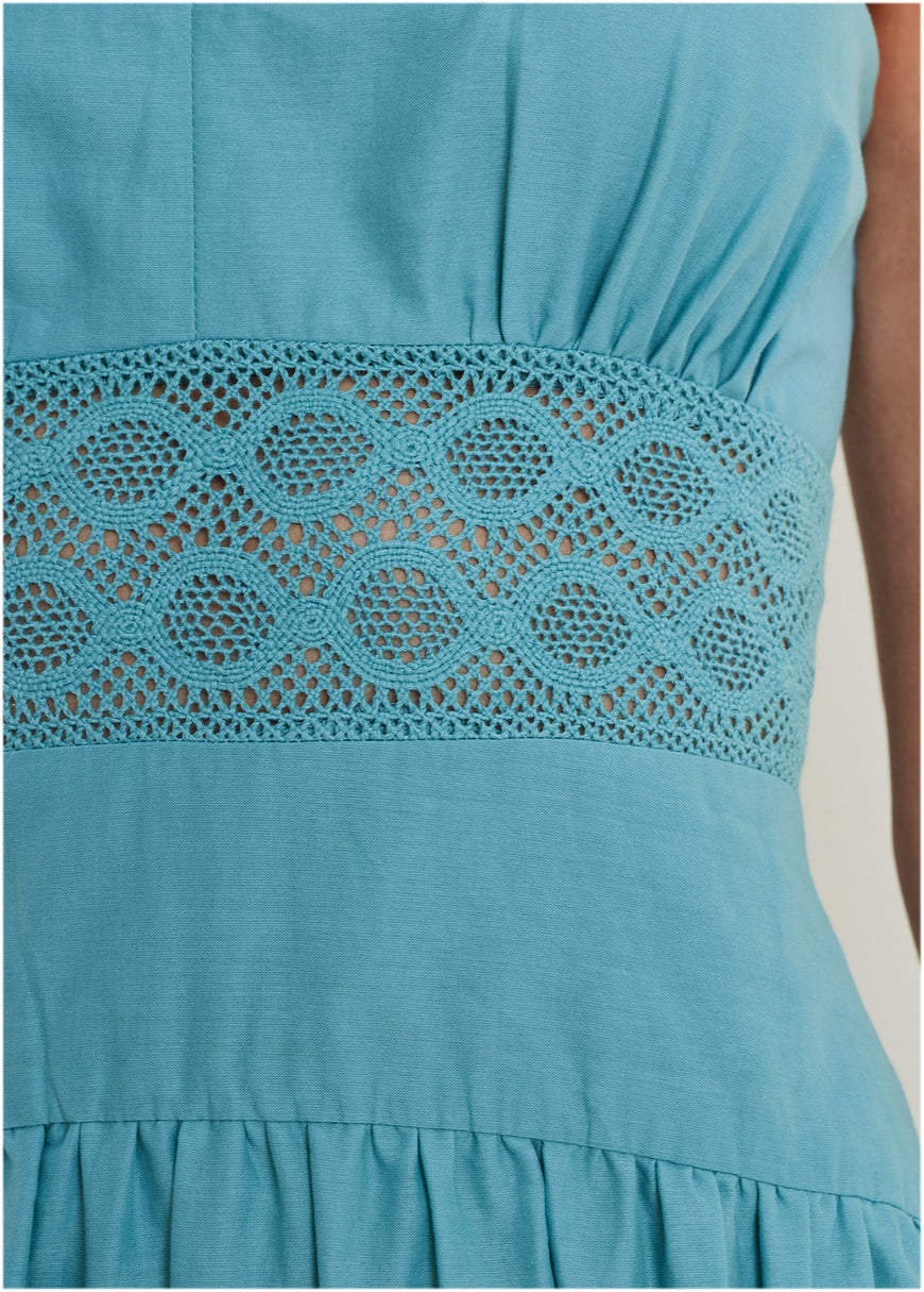 Lace Detail Drop Waist Maxi - Blue