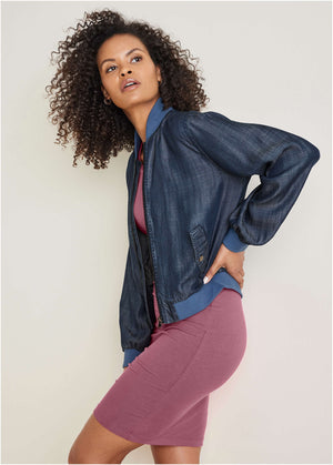 Chambray Bomber Jacket - Dark Wash - thumbnail-6