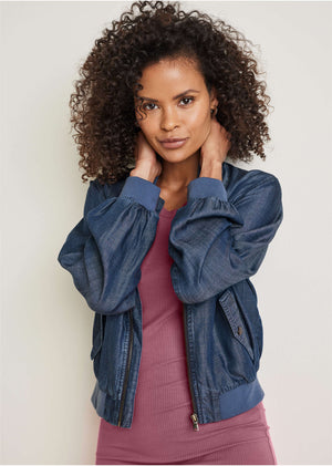 Chambray Bomber Jacket - Dark Wash - thumbnail-4