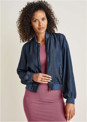 Chambray Bomber Jacket - Dark Wash - thumbnail-5