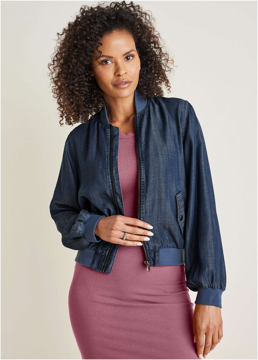 Chambray Bomber Jacket - Dark Wash